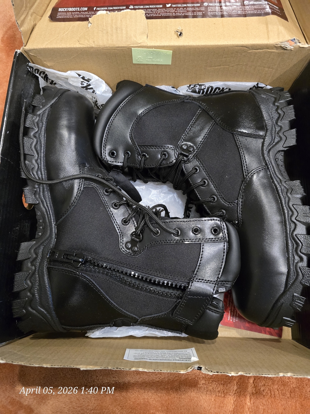 Rocky Men's Black Alpha Force Tactical Side Zip Work Duty Boots